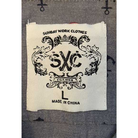 Sunday Work Clothes Shirt Mens Large Button Up Nautical Anchor Collared Shirt - Picture 6 of 11